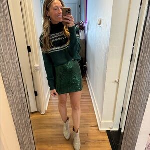 Green Sequin Mini Skirt